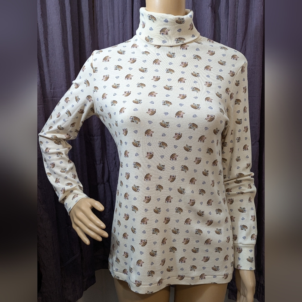 Horse & Stirrup Pattern Vintage Turtle Neck Medium